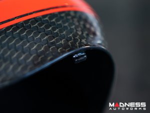 FIAT 500 Mirror Covers - Carbon Fiber - Red Racing Stripe w/ White Scorpion